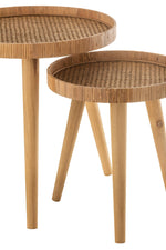 Set of 2 Side Tables Round Tripod Rattan
