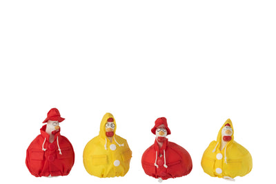 Chicken Raincoat Ceramic Red/Yellow Small Assortment Of 4 