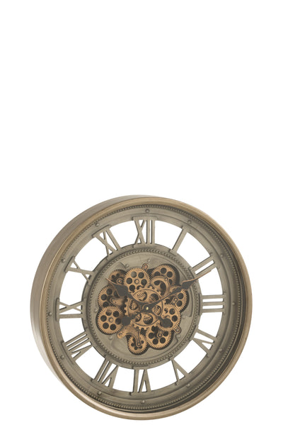 Clock Roman Numerals Radar Interior Metal+Glass Antique Gold/Grey