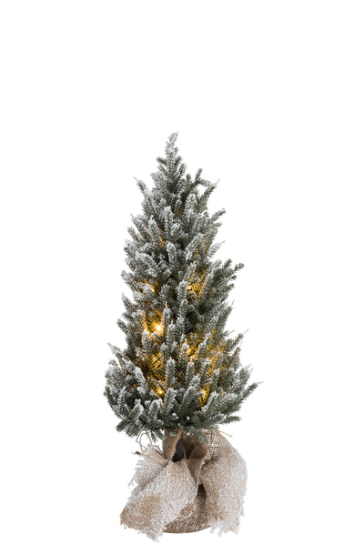Christmas tree+Led+Pot Jute Plastic Snowy Green Medium