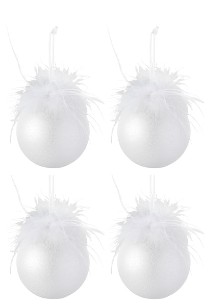 Box Of 4 Christmas Baubles Glass Frosted White Medium - (97516)
